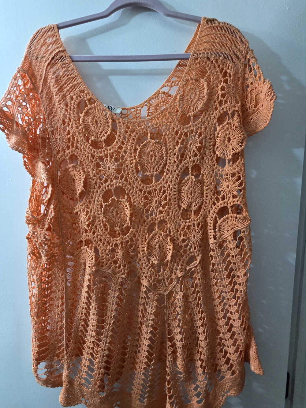 Cato Peach Crochet Open-Knit Tunic